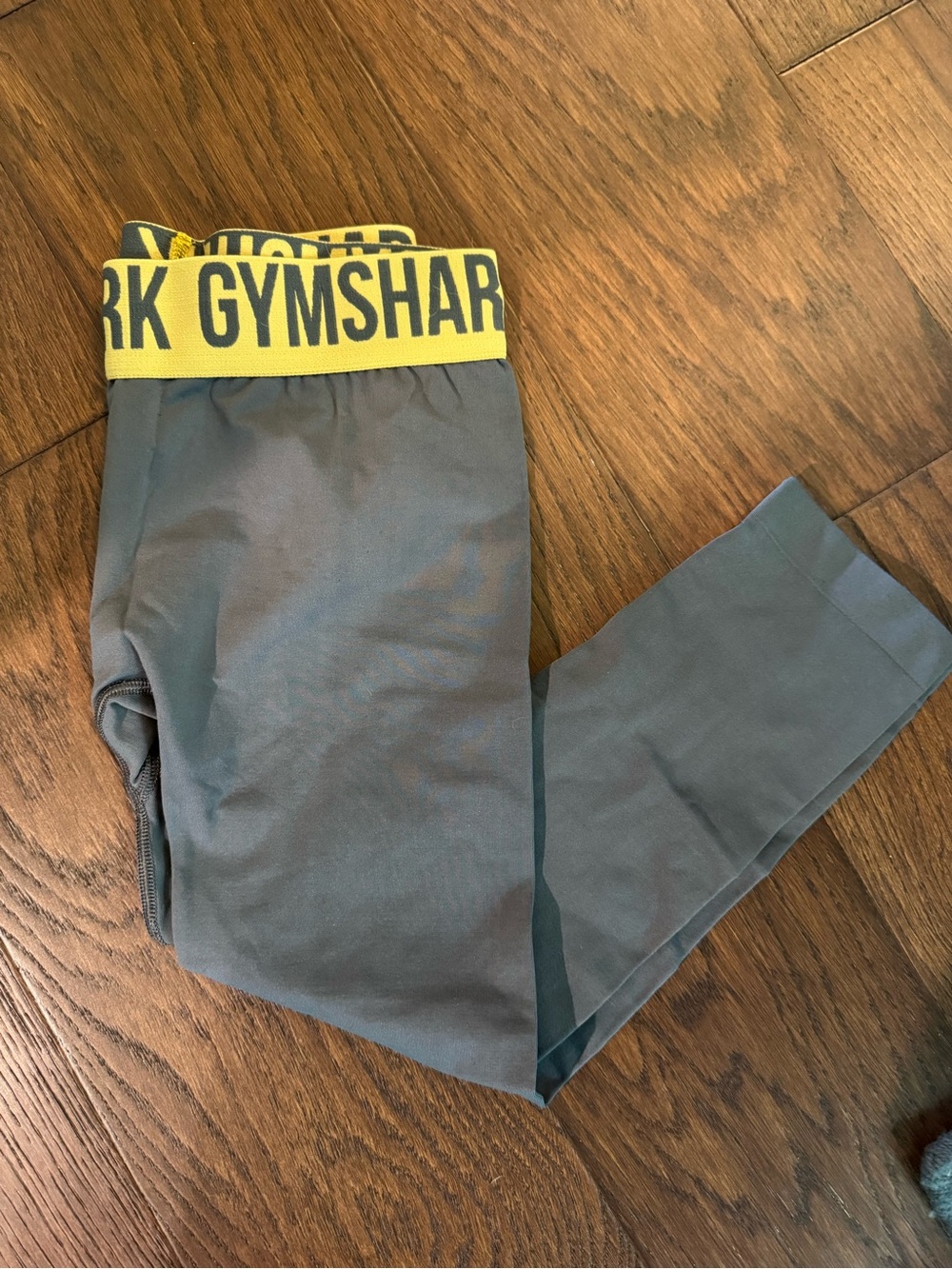 Gymshark Kids Grey Leggings with Yellow Logo Waistband